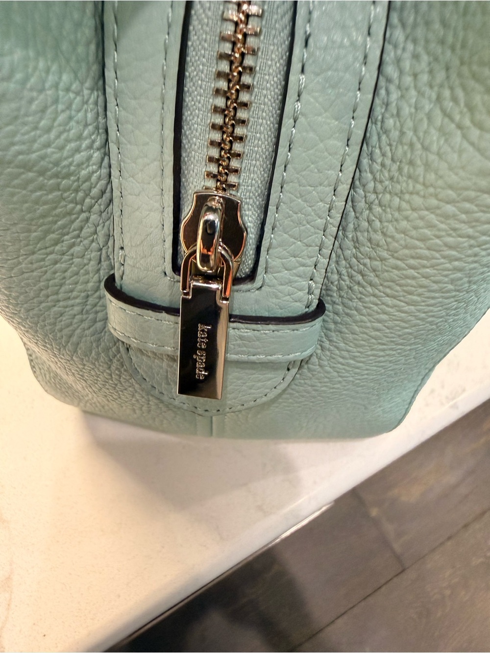 Kate Spade Light Green Pebbled Leather Shoulder Bag with Black Piping - Picture 6 of 10